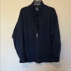 Faconnable Navy Zip Up Sweater with Stand-Up Collar